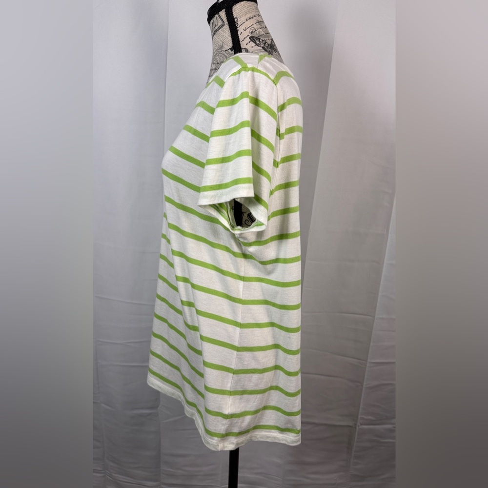 Talbots Green and White Cotton Striped Short Sleeve Tee Size L - Picture 3 of 8